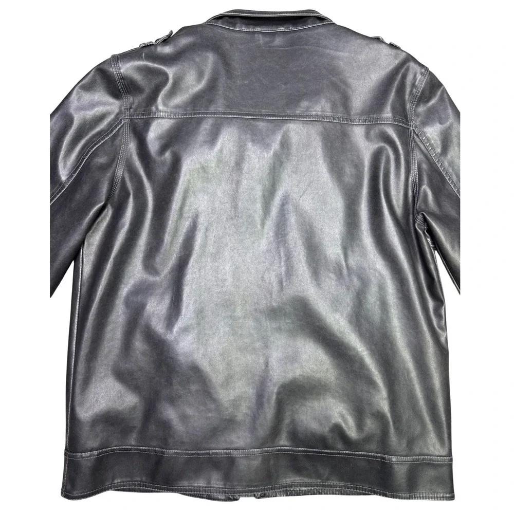 BKE Men's Faux Leather Jacket Dark Gray Size Large Slim Fit Motorcycle Biker